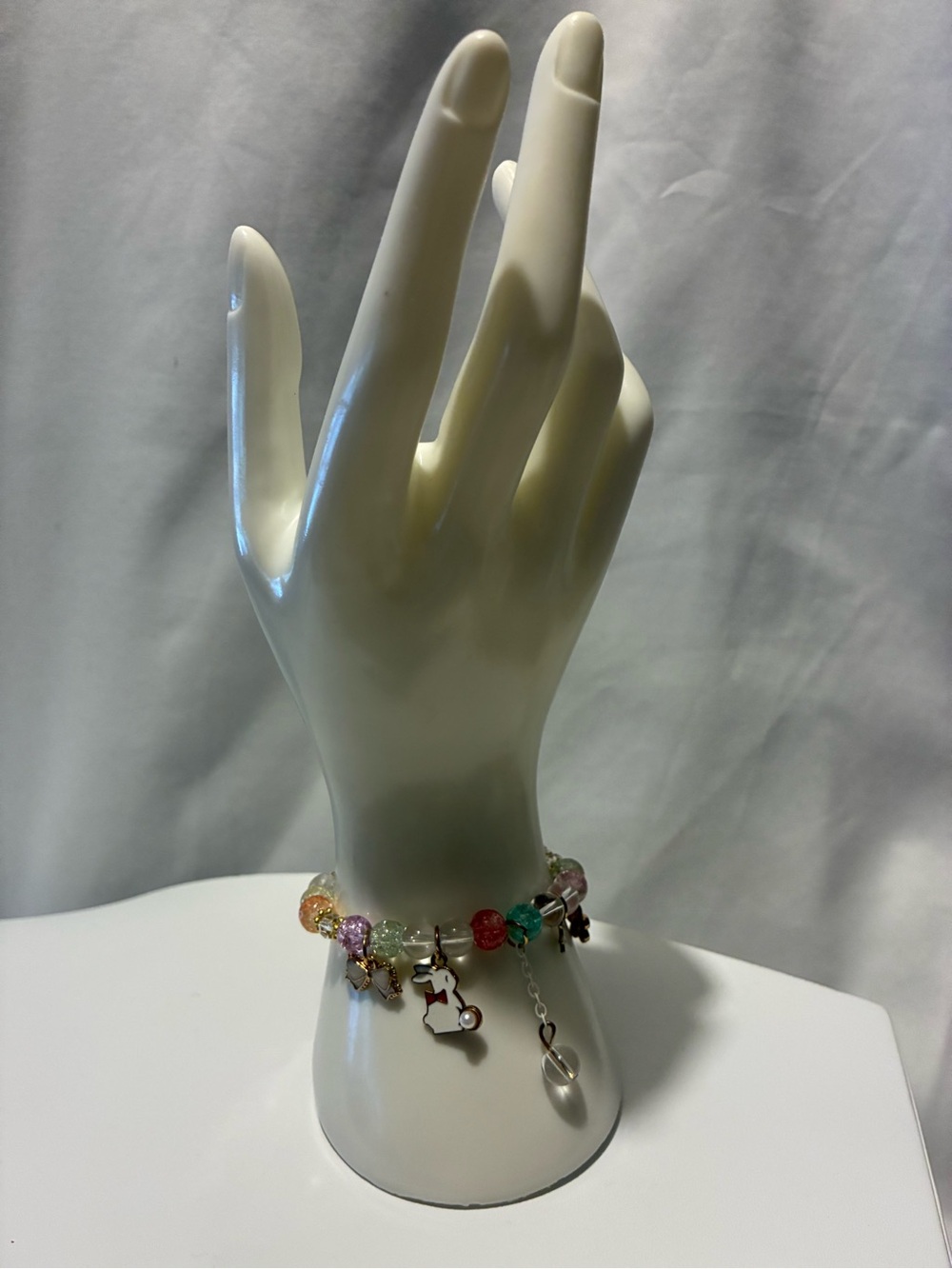 Multicolor Bead Bracelet with White Bunny Charm New Without Tags